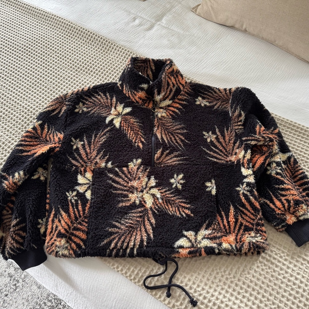 Billabong Black and Orange Patterned Cowl Sweater